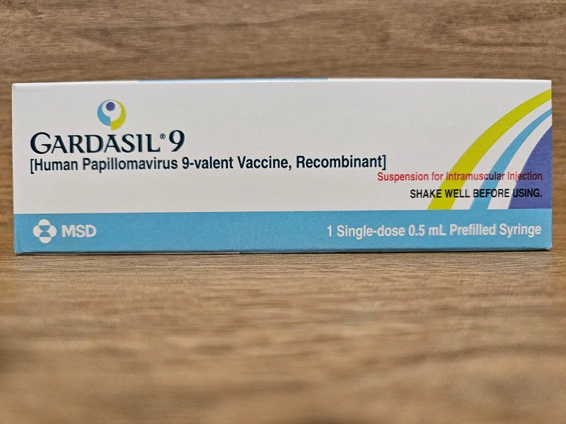 Gardasil 9 HPV vaccine box by MSD, a 9-valent human papillomavirus vaccine used in Singapore